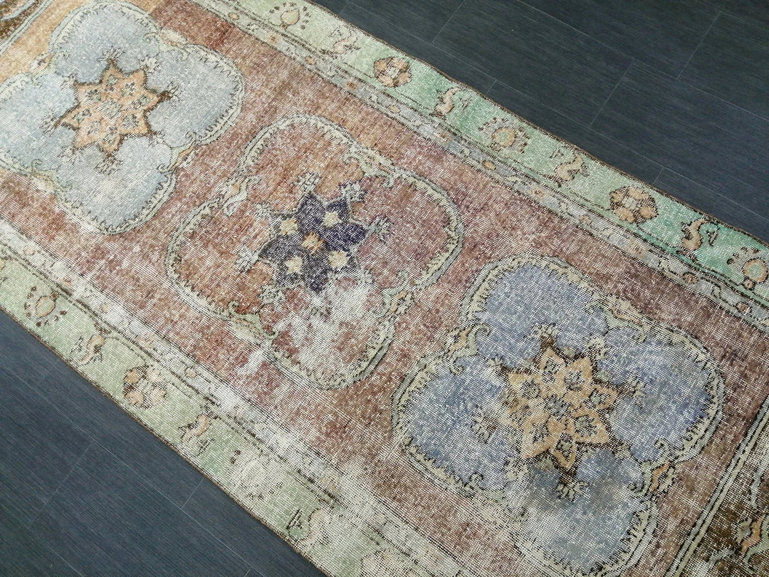 Beige Turkish Runner Rug 4' x 11' 8" Hand-Knotted | No. WR66789