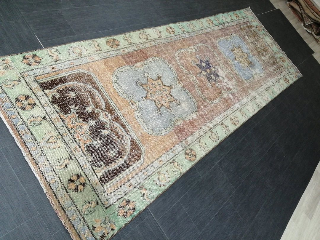 Beige Turkish Runner Rug 4' x 11' 8" Hand-Knotted | No. WR66789