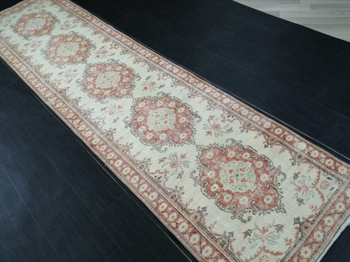 Beige Turkish Runner Rug 3' 1" x 11' 11" Hand-Knotted | No. WR66850