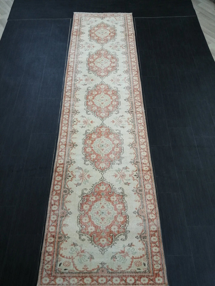 Beige Turkish Runner Rug 3' 1" x 11' 11" Hand-Knotted | No. WR66850