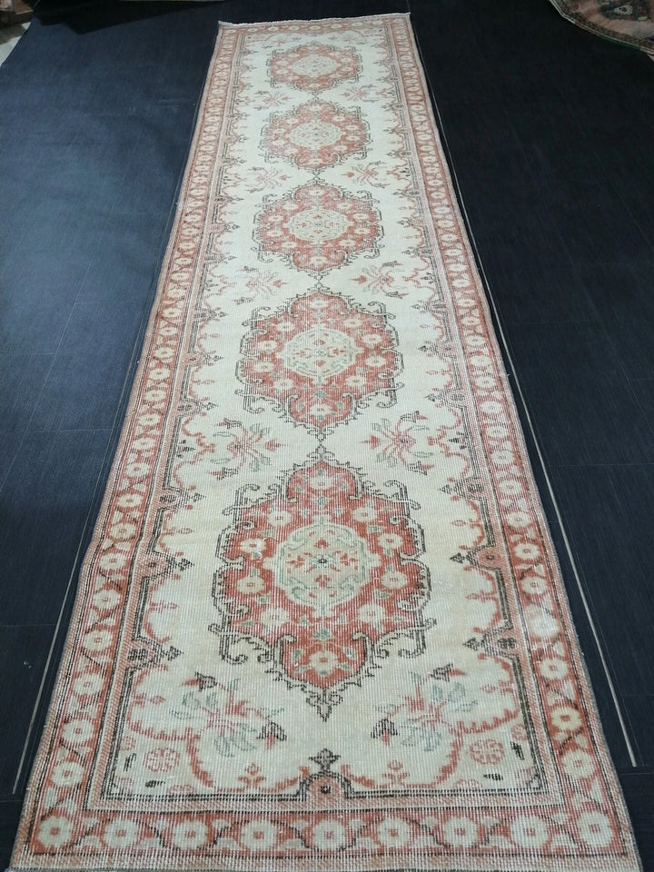 Beige Turkish Runner Rug 3' 1" x 11' 11" Hand-Knotted | No. WR66850