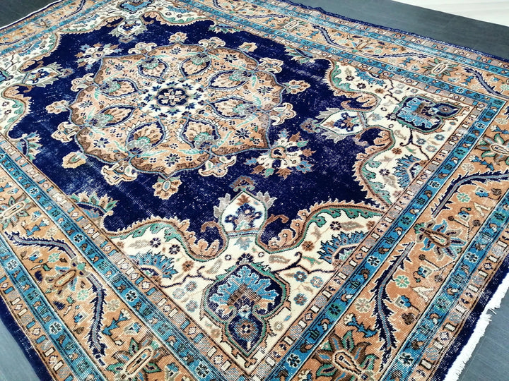 Blue Turkish Runner Rug 7' 2" x 10' 8" Hand-Knotted | No. WR67070