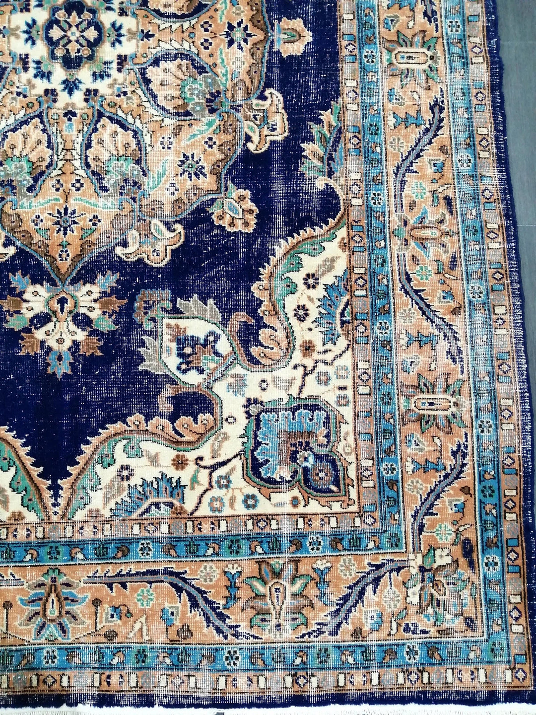 Blue Turkish Runner Rug 7' 2" x 10' 8" Hand-Knotted | No. WR67070