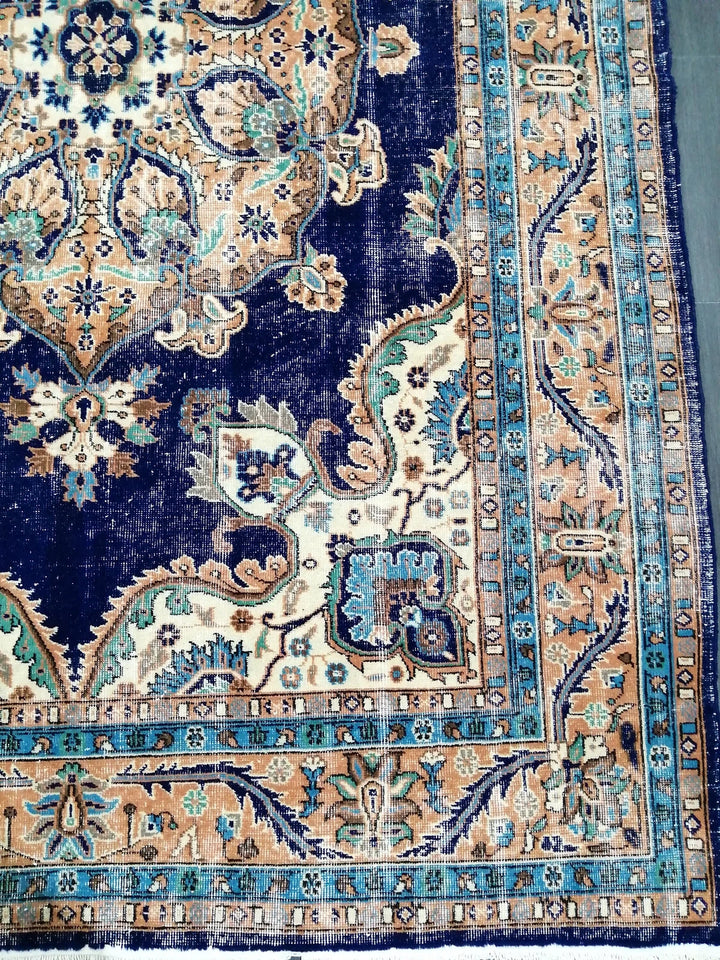 Blue Turkish Runner Rug 7' 2" x 10' 8" Hand-Knotted | No. WR67070