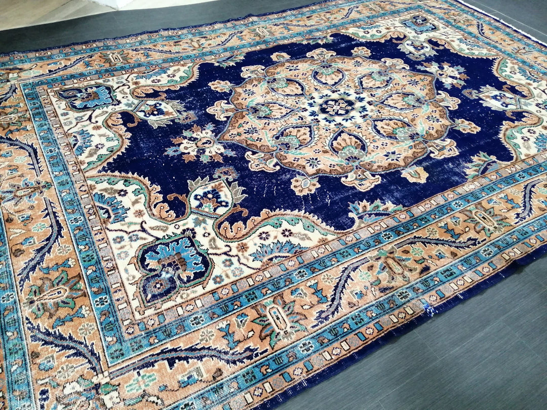 Blue Turkish Runner Rug 7' 2" x 10' 8" Hand-Knotted | No. WR67070