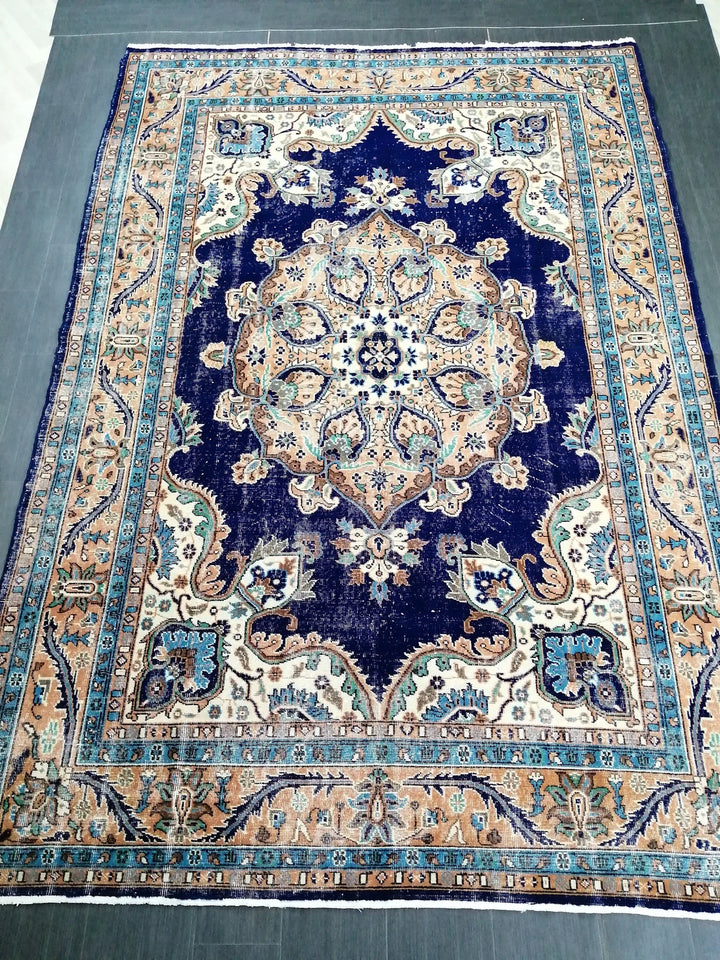 Blue Turkish Runner Rug 7' 2" x 10' 8" Hand-Knotted | No. WR67070