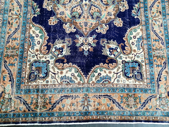 Blue Turkish Runner Rug 7' 2" x 10' 8" Hand-Knotted | No. WR67070