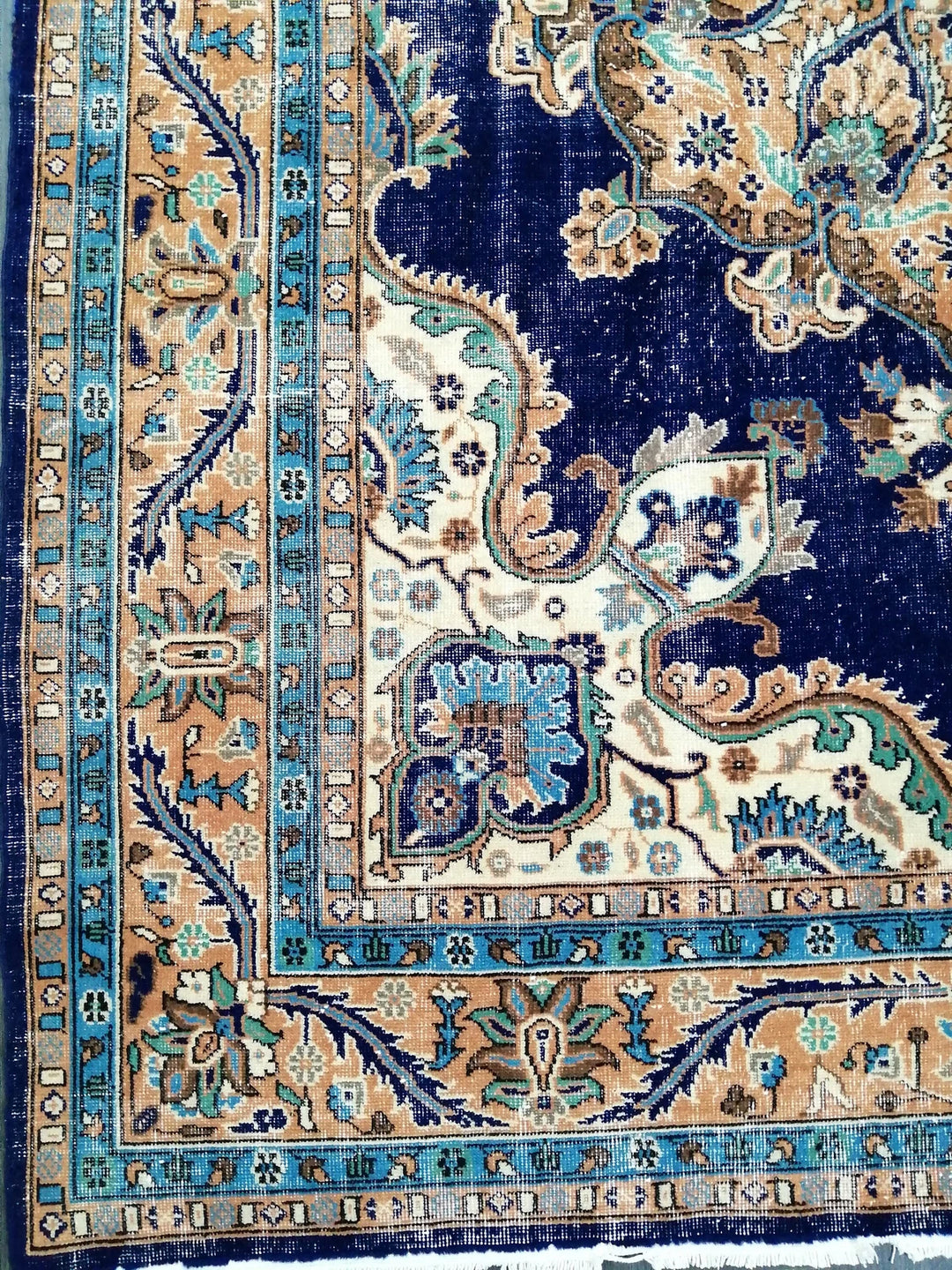 Blue Turkish Runner Rug 7' 2" x 10' 8" Hand-Knotted | No. WR67070