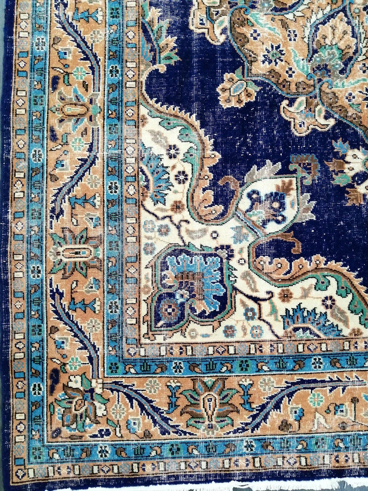 Blue Turkish Runner Rug 7' 2" x 10' 8" Hand-Knotted | No. WR67070