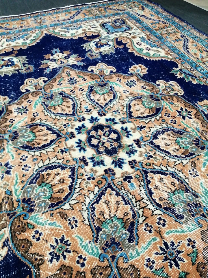 Blue Turkish Runner Rug 7' 2" x 10' 8" Hand-Knotted | No. WR67070