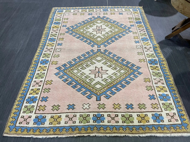 Beige Turkish Runner Rug 3' 3" x 4' 4" Hand-Knotted | No. WR67394