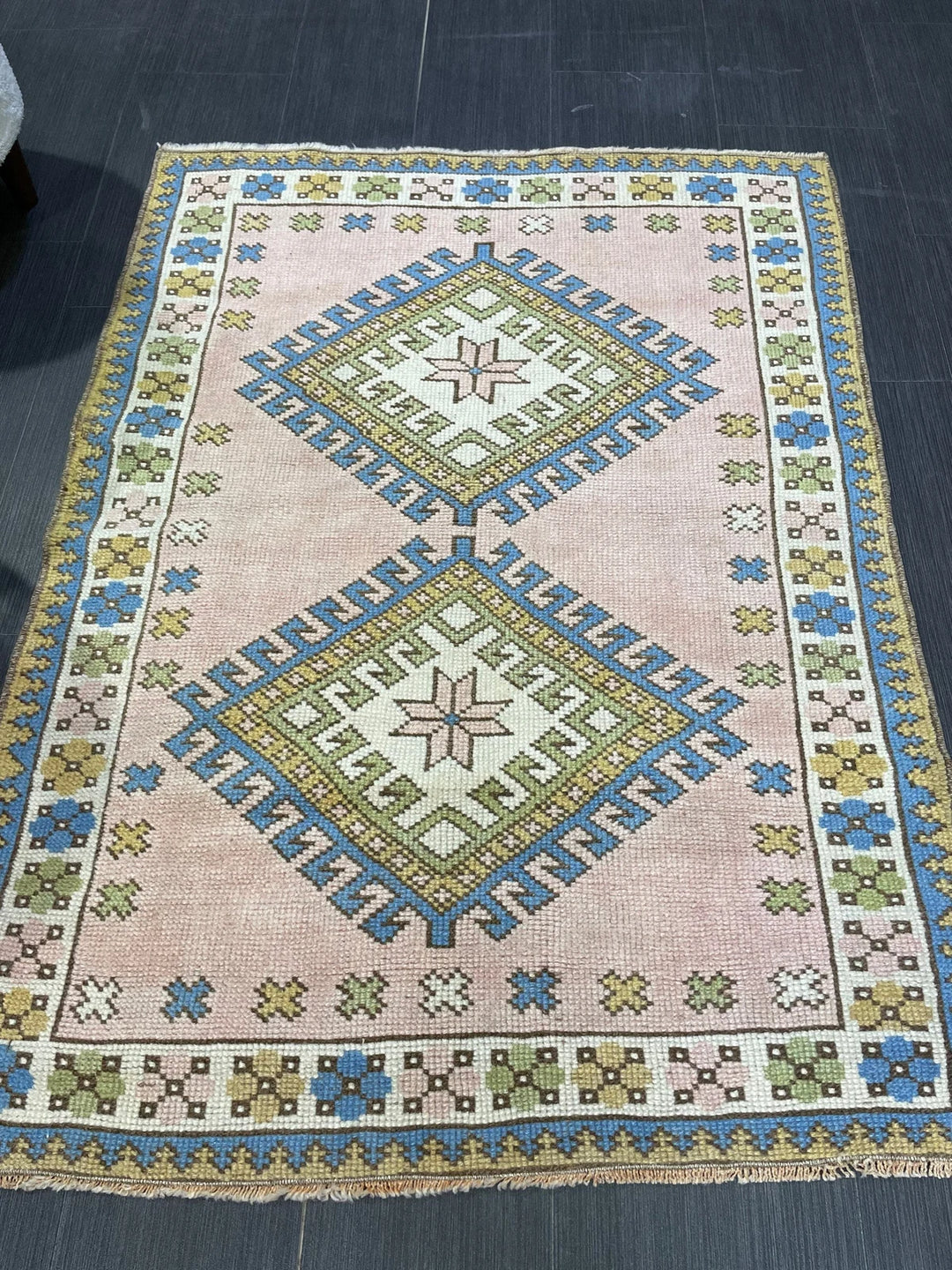 Beige Turkish Runner Rug 3' 3" x 4' 4" Hand-Knotted | No. WR67394