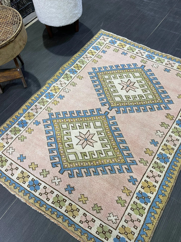 Beige Turkish Runner Rug 3' 3" x 4' 4" Hand-Knotted | No. WR67394