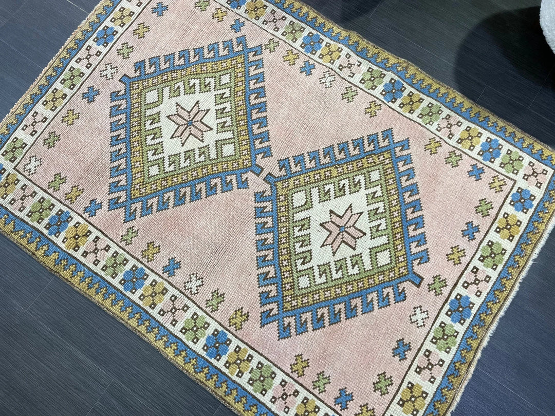 Beige Turkish Runner Rug 3' 3" x 4' 4" Hand-Knotted | No. WR67394