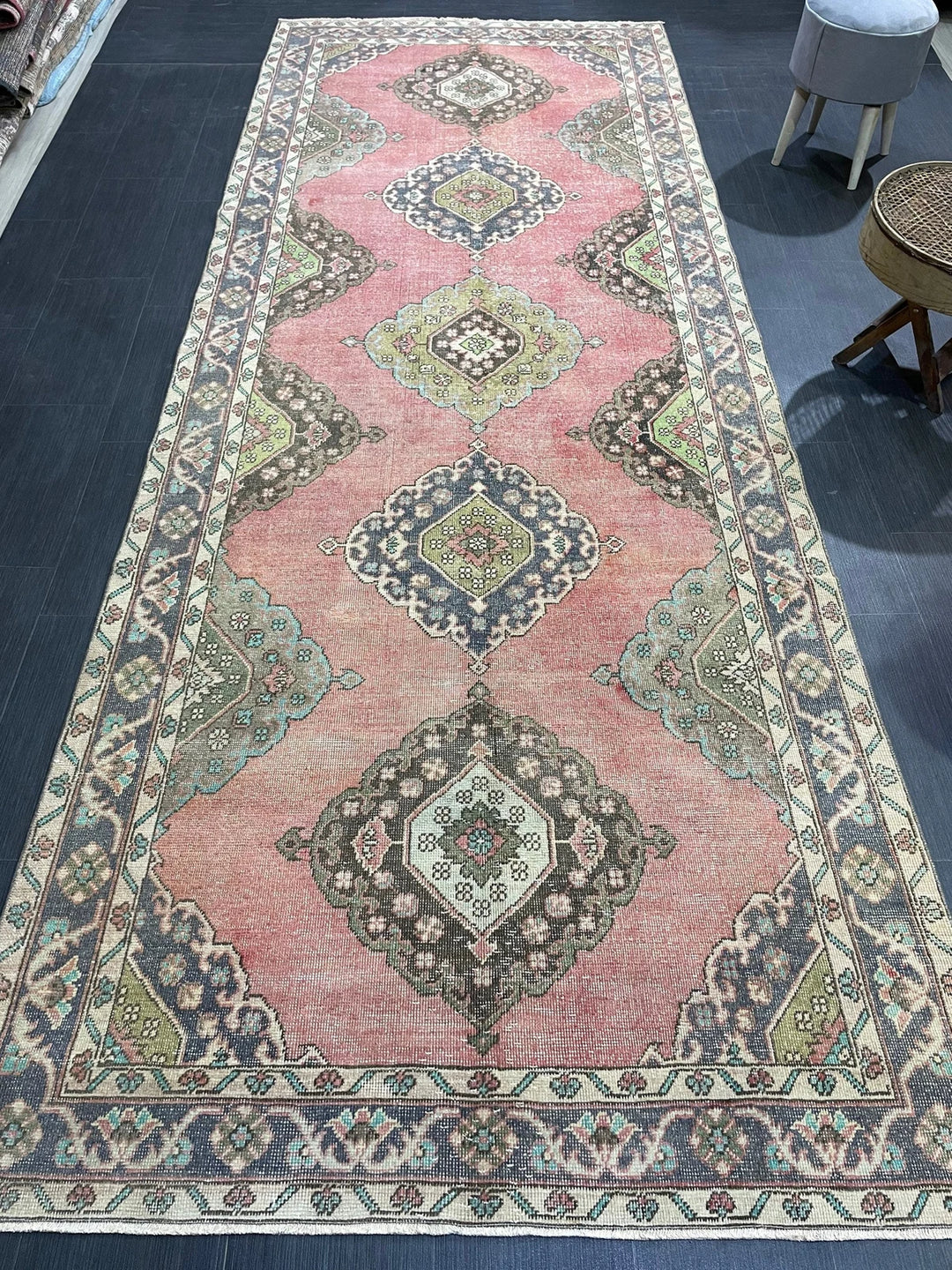 Pink Turkish Runner Rug 4' 9" x 12' 2" Hand-Knotted | No. WR67497