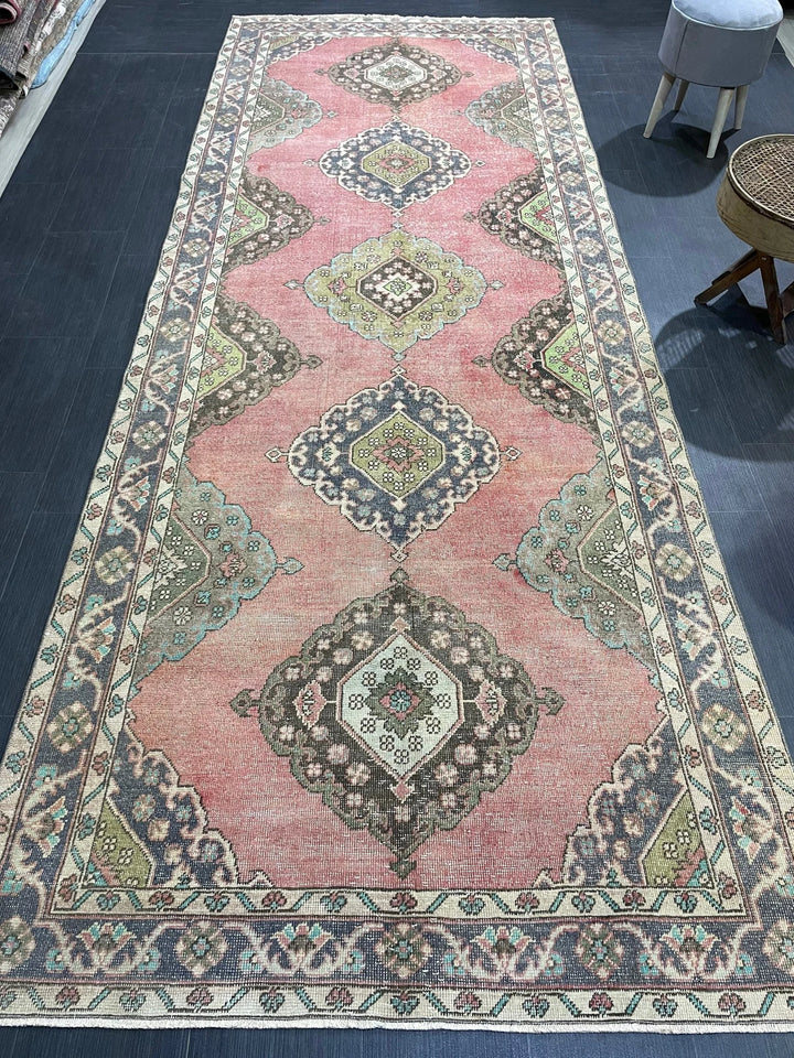 Pink Turkish Runner Rug 4' 9" x 12' 2" Hand-Knotted | No. WR67497