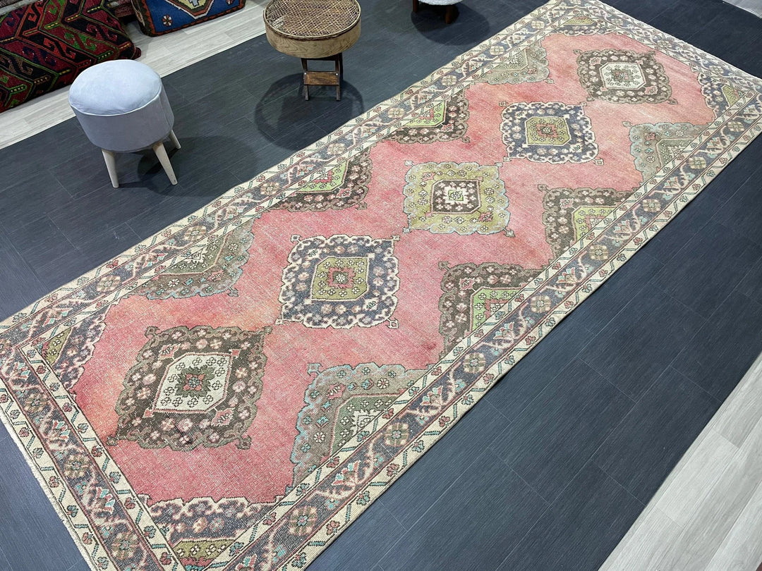 Pink Turkish Runner Rug 4' 9" x 12' 2" Hand-Knotted | No. WR67497