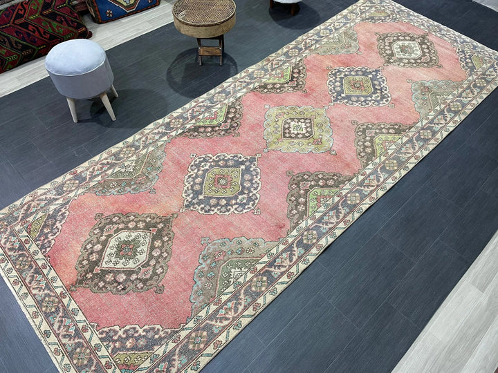 Pink Turkish Runner Rug 4' 9" x 12' 2" Hand-Knotted | No. WR67497