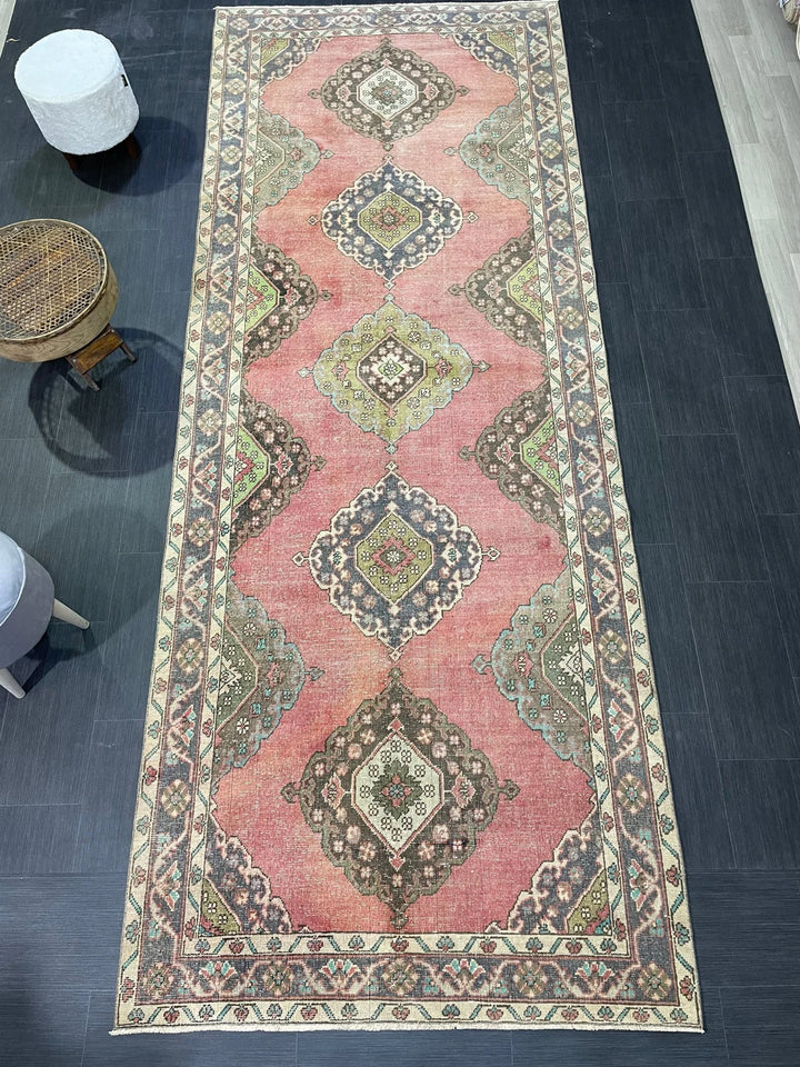 Pink Turkish Runner Rug 4' 9" x 12' 2" Hand-Knotted | No. WR67497