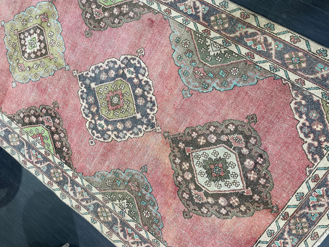 Pink Turkish Runner Rug 4' 9" x 12' 2" Hand-Knotted | No. WR67497