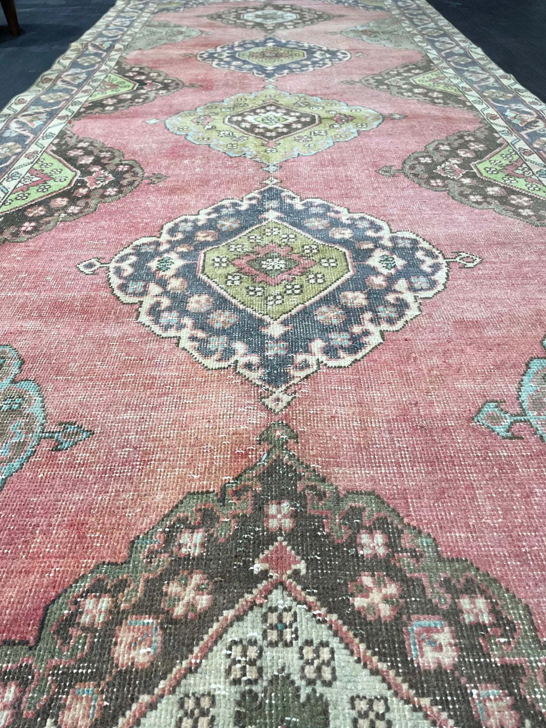 Pink Turkish Runner Rug 4' 9" x 12' 2" Hand-Knotted | No. WR67497