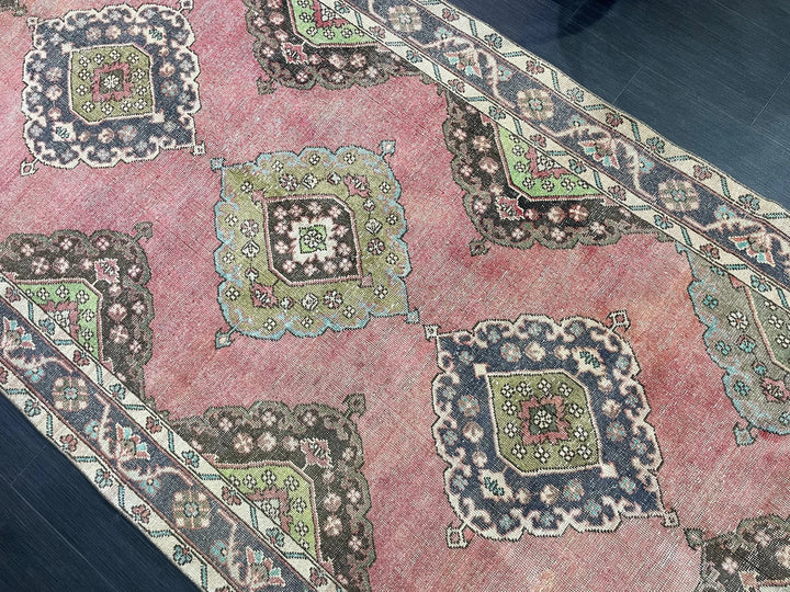 Pink Turkish Runner Rug 4' 9" x 12' 2" Hand-Knotted | No. WR67497