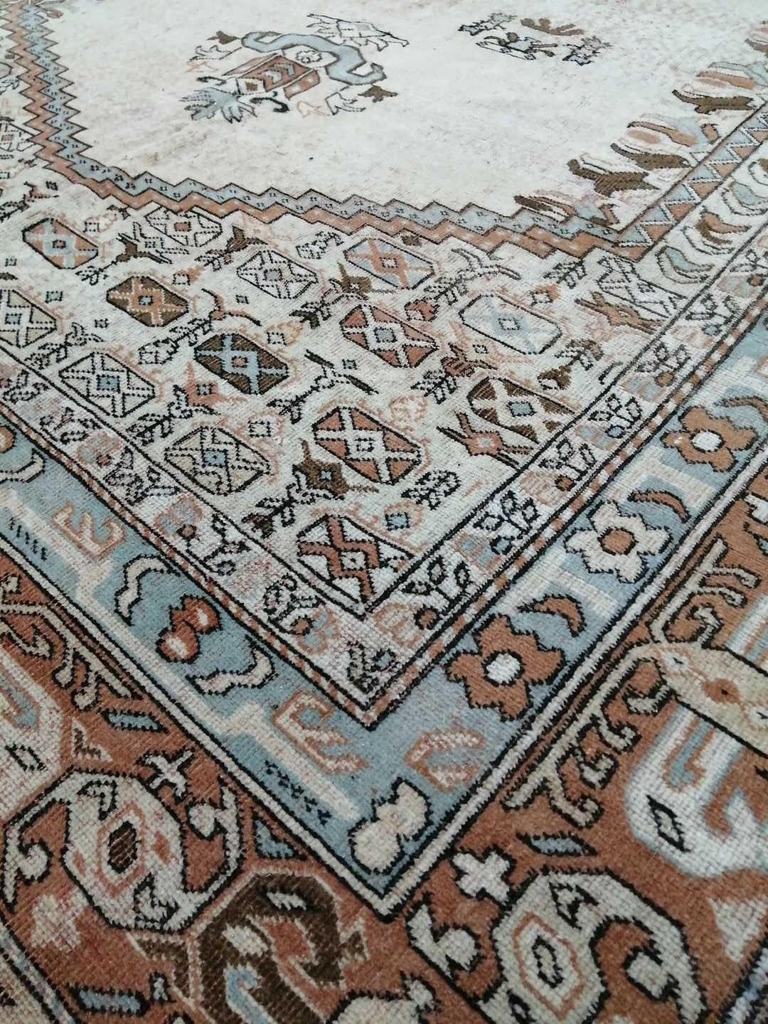 Beige Turkish Runner Rug 6' 6" x 9' 2" Hand-Knotted | No. WR67529