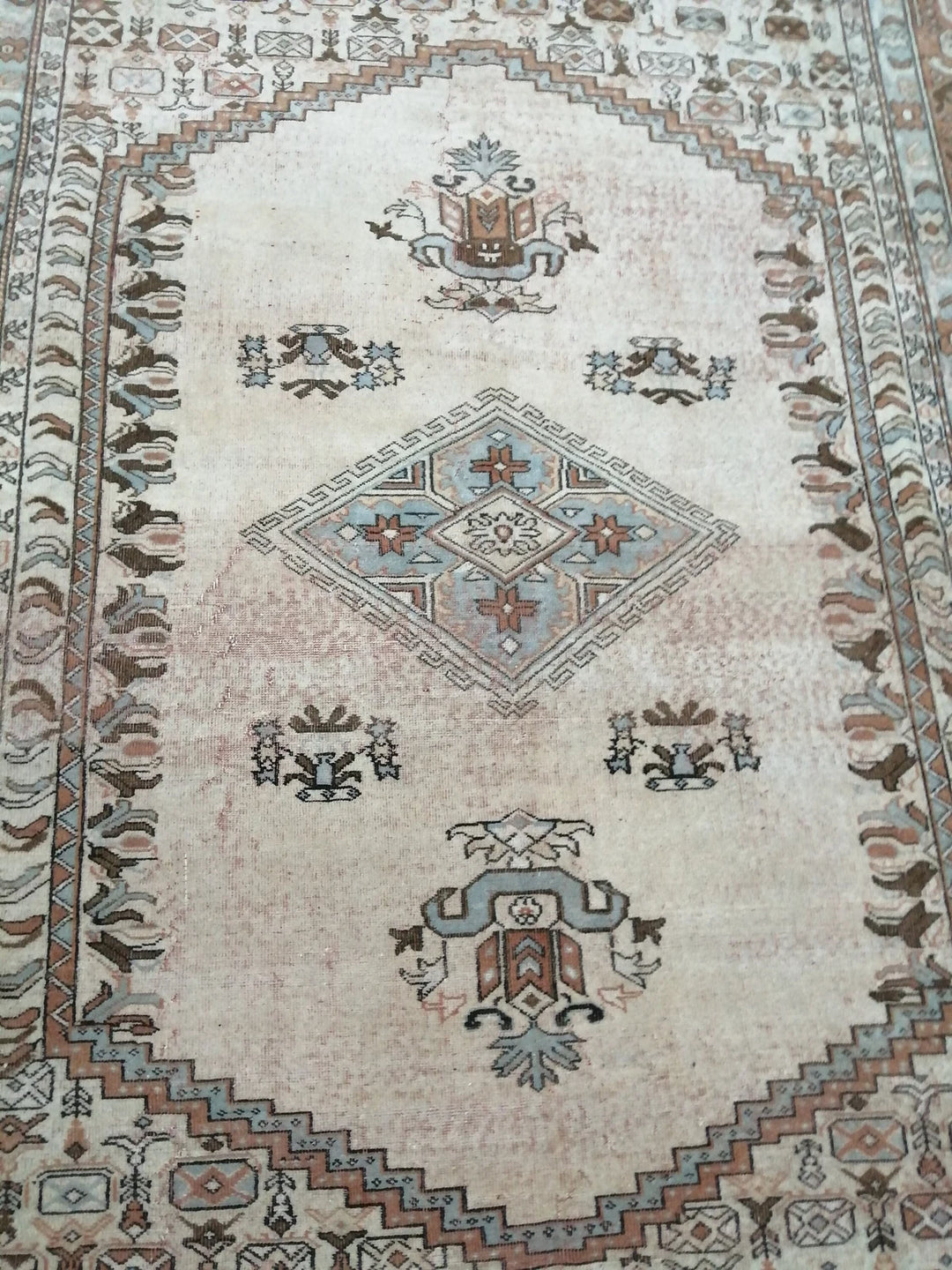 Beige Turkish Runner Rug 6' 6" x 9' 2" Hand-Knotted | No. WR67529