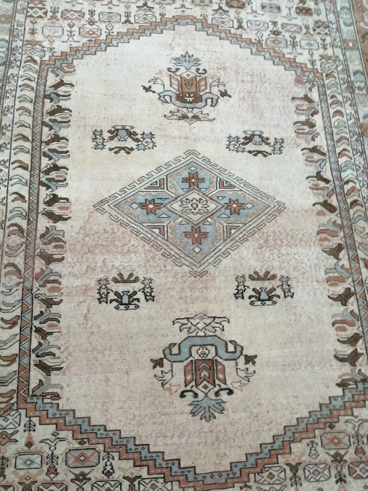 Beige Turkish Runner Rug 6' 6" x 9' 2" Hand-Knotted | No. WR67529