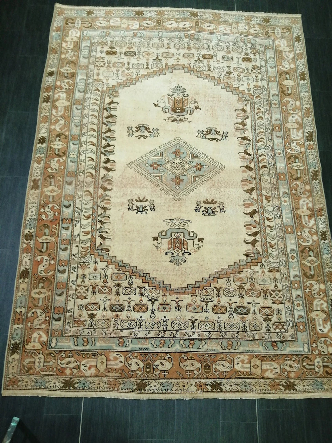 Beige Turkish Runner Rug 6' 6" x 9' 2" Hand-Knotted | No. WR67529