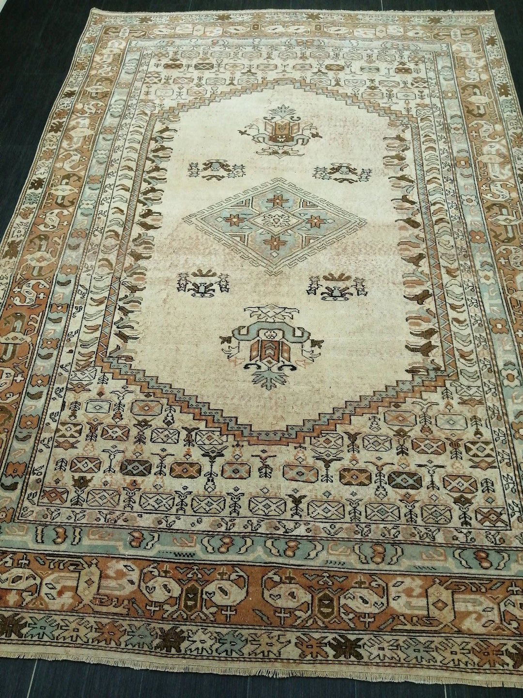 Beige Turkish Runner Rug 6' 6" x 9' 2" Hand-Knotted | No. WR67529