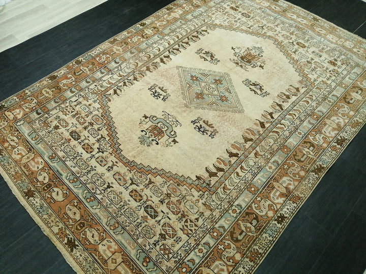 Beige Turkish Runner Rug 6' 6" x 9' 2" Hand-Knotted | No. WR67529
