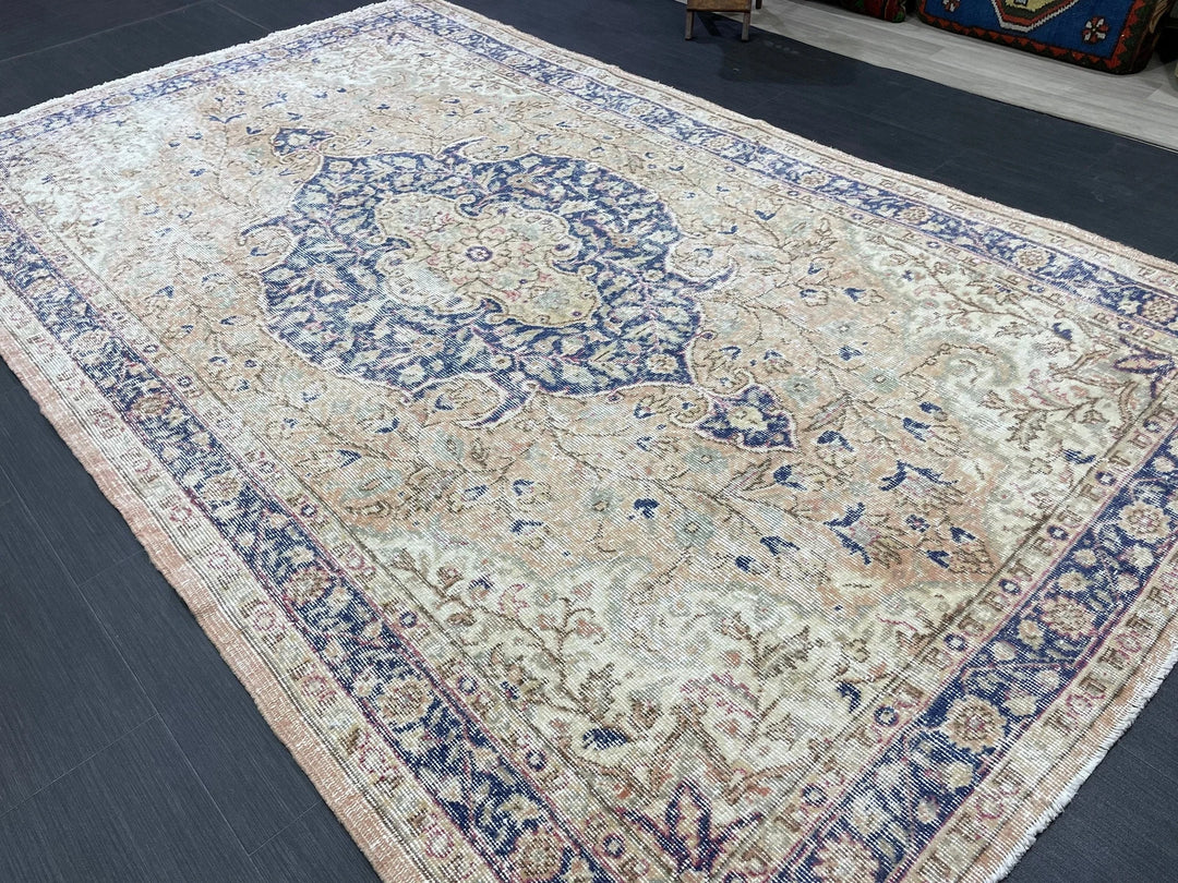 Blue Turkish Oushak Rug 5' 4" x 8' 10" Hand-Knotted | No. WR67824