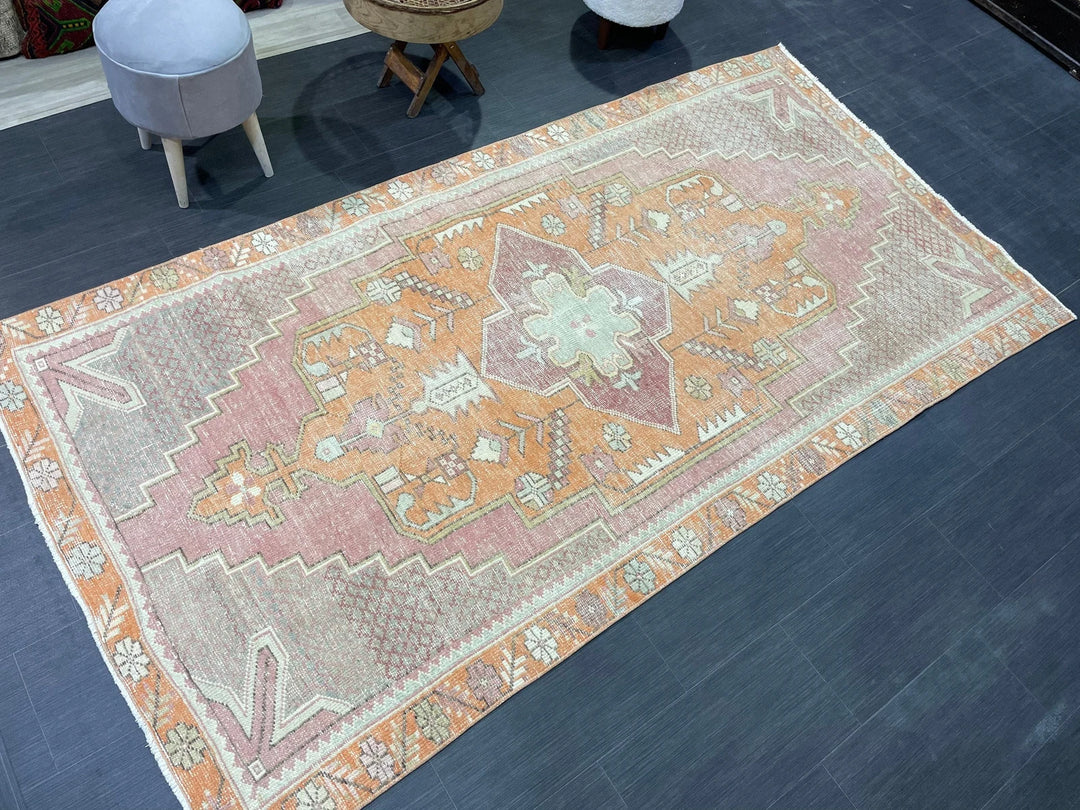 Orange Turkish Runner Rug 4' 5" x 8' 6" Hand-Knotted | No. WR69006