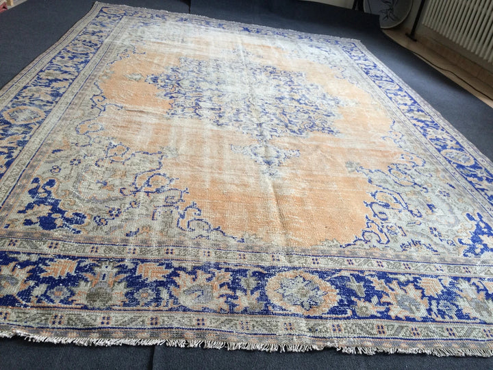 Beige Turkish Runner Rug 7' 8" x 11' Hand-Knotted | No. WR69073