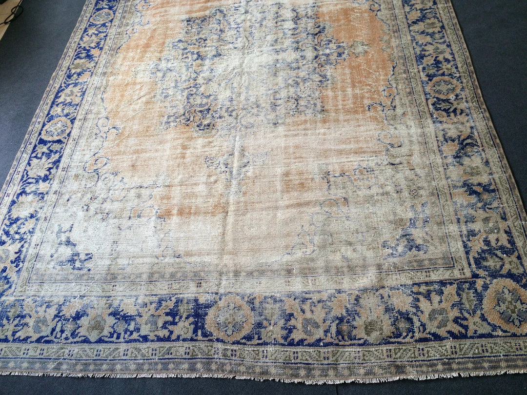 Beige Turkish Runner Rug 7' 8" x 11' Hand-Knotted | No. WR69073