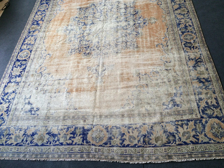 Beige Turkish Runner Rug 7' 8" x 11' Hand-Knotted | No. WR69073