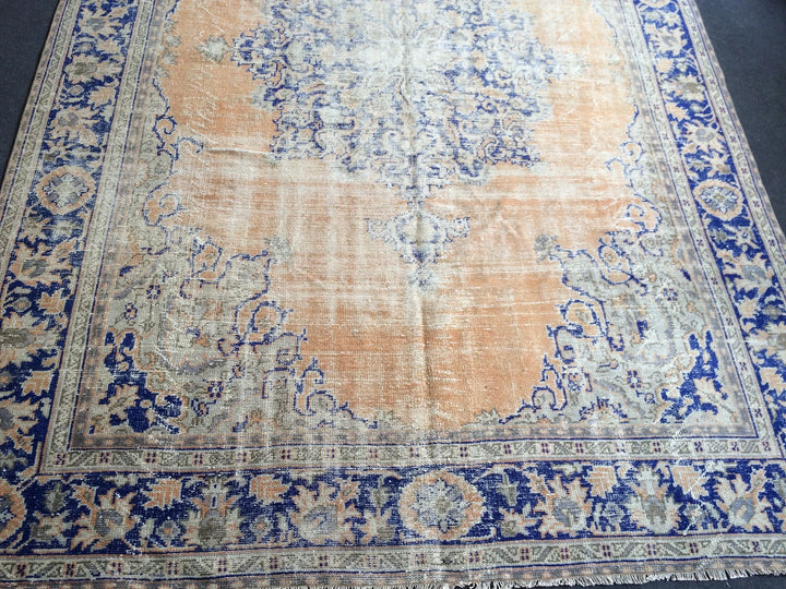 Beige Turkish Runner Rug 7' 8" x 11' Hand-Knotted | No. WR69073