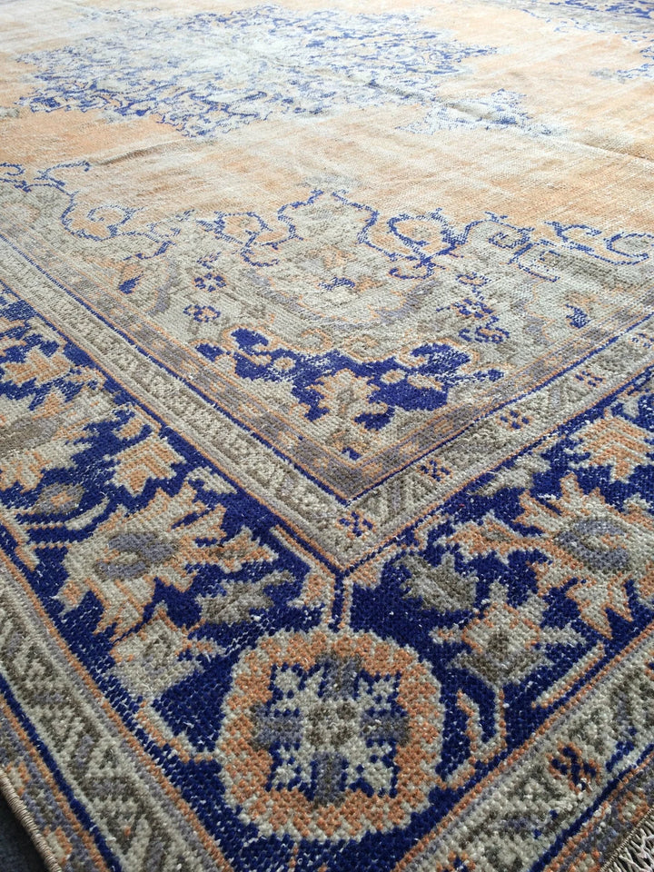 Beige Turkish Runner Rug 7' 8" x 11' Hand-Knotted | No. WR69073