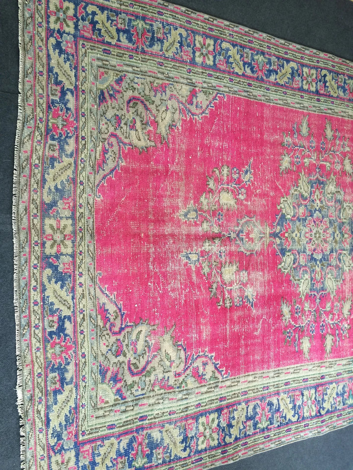 Pink Turkish Runner Rug 6' 10" x 10' Hand-Knotted | No. WR69490