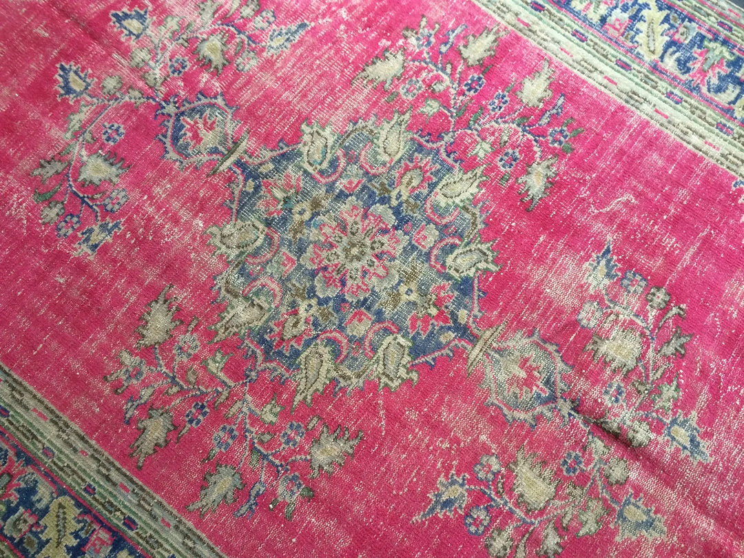 Pink Turkish Runner Rug 6' 10" x 10' Hand-Knotted | No. WR69490