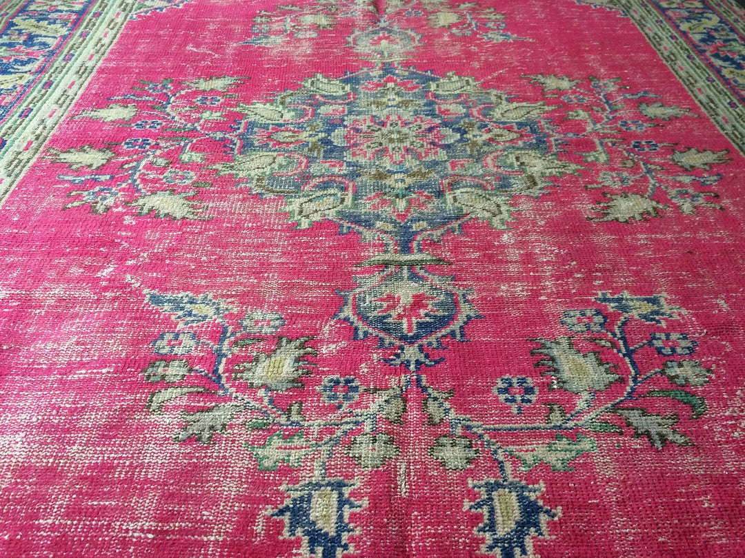Pink Turkish Runner Rug 6' 10" x 10' Hand-Knotted | No. WR69490