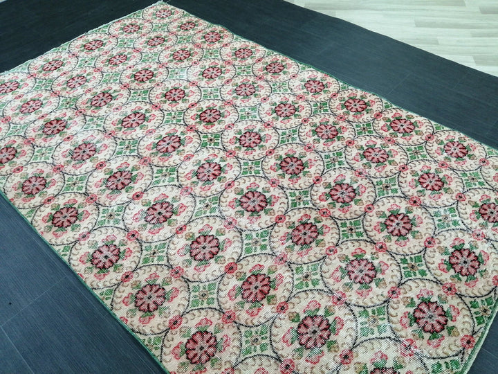 Green Turkish Runner Rug 5' 3" x 8' 6" Hand-Knotted | No. WR69632