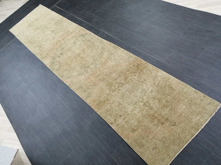 Tan Turkish Runner Rug 2' 11" x 13' 1" Hand-Knotted | No. WR69645