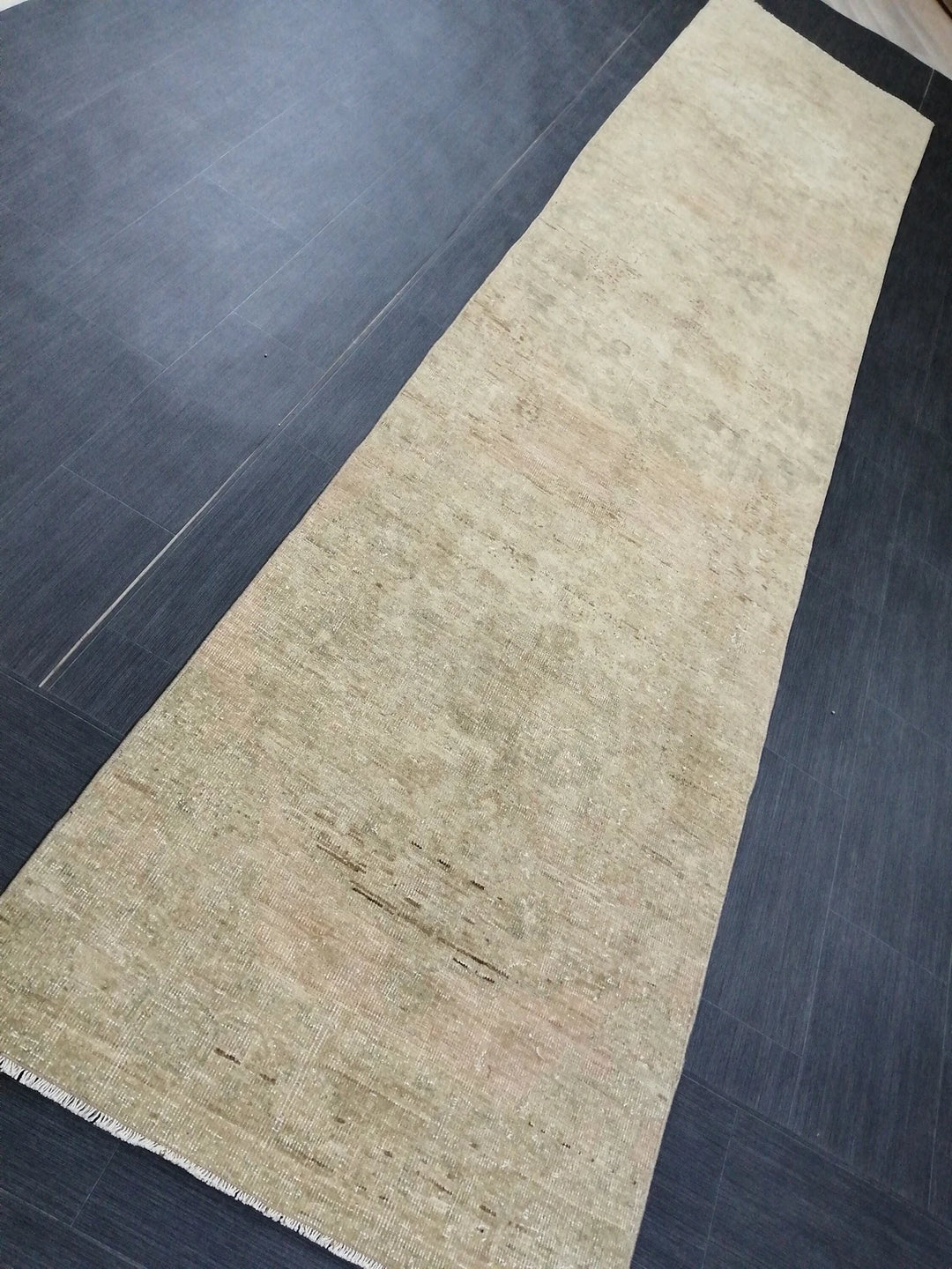 Tan Turkish Runner Rug 2' 11" x 13' 1" Hand-Knotted | No. WR69645