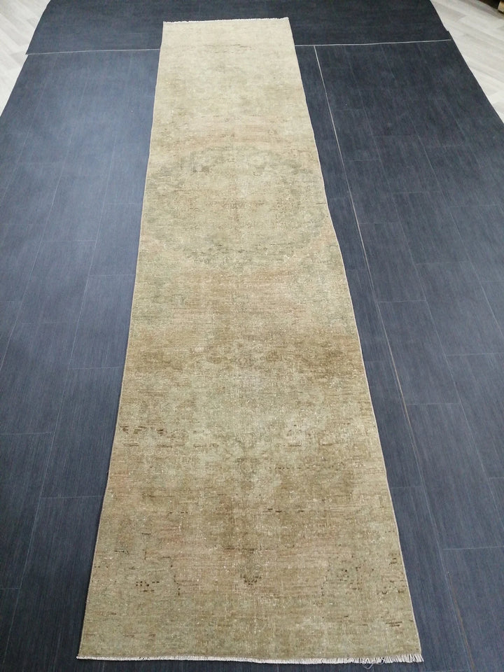 Tan Turkish Runner Rug 2' 11" x 13' 1" Hand-Knotted | No. WR69645