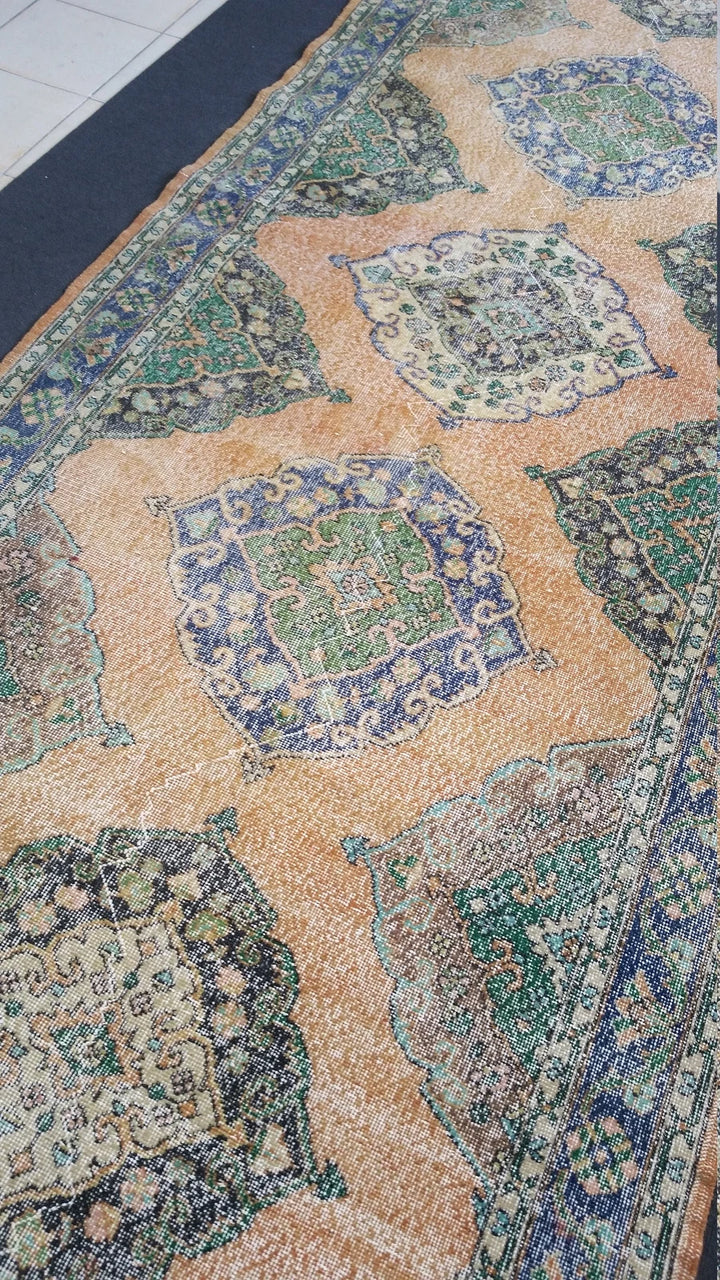 Beige Turkish Runner Rug 4' 10" x 14' Hand-Knotted | No. WR70437