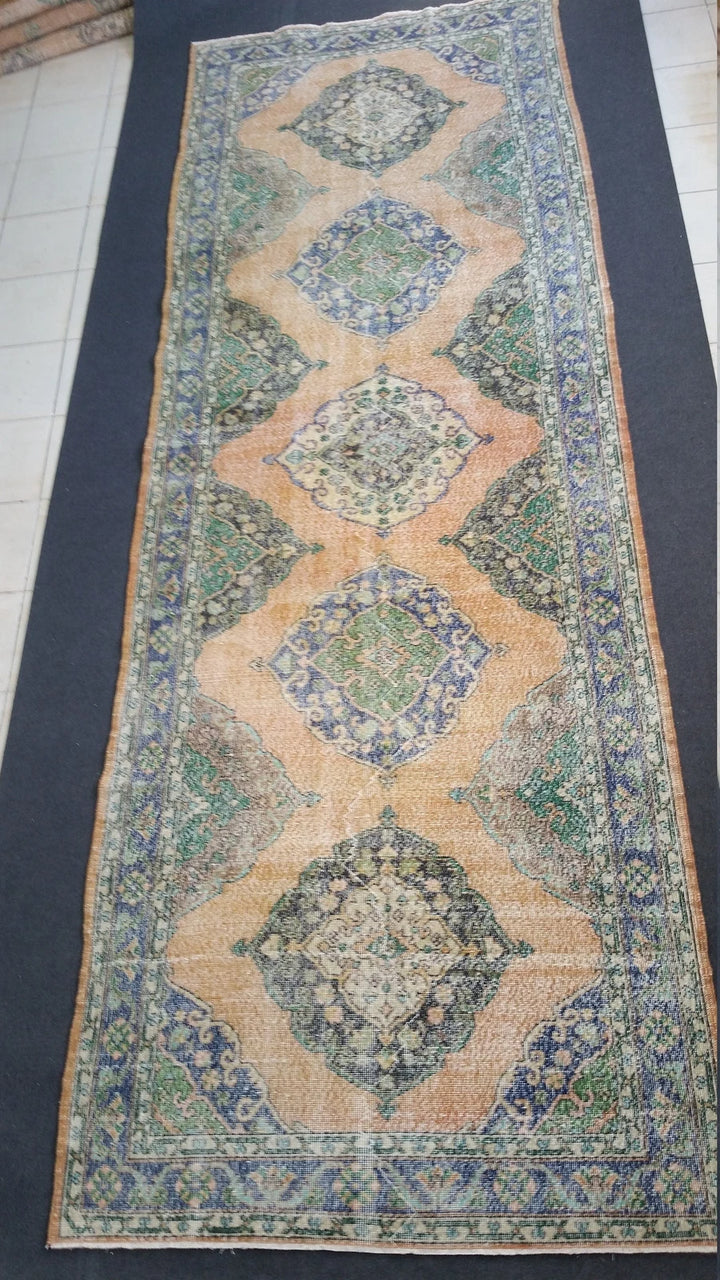 Beige Turkish Runner Rug 4' 10" x 14' Hand-Knotted | No. WR70437