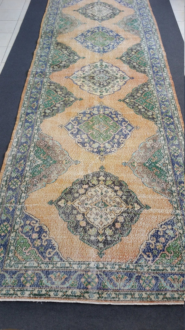 Beige Turkish Runner Rug 4' 10" x 14' Hand-Knotted | No. WR70437