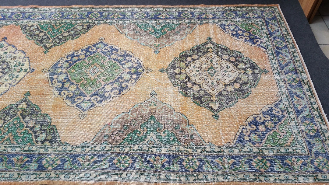 Beige Turkish Runner Rug 4' 10" x 14' Hand-Knotted | No. WR70437